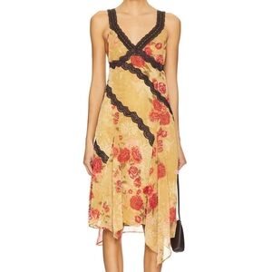 Free People Amphora Floral Halter Dress with Black Lace Accents